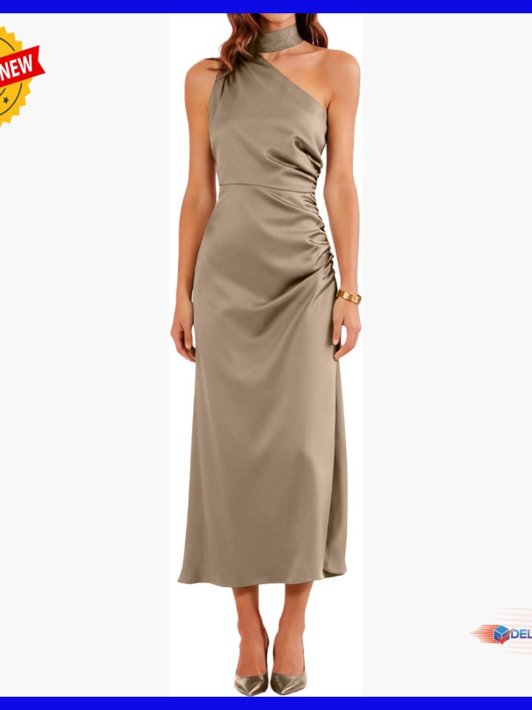 Long One-Shoulder Formal Dress, Polyester, Wedding Guest Cocktail Gown